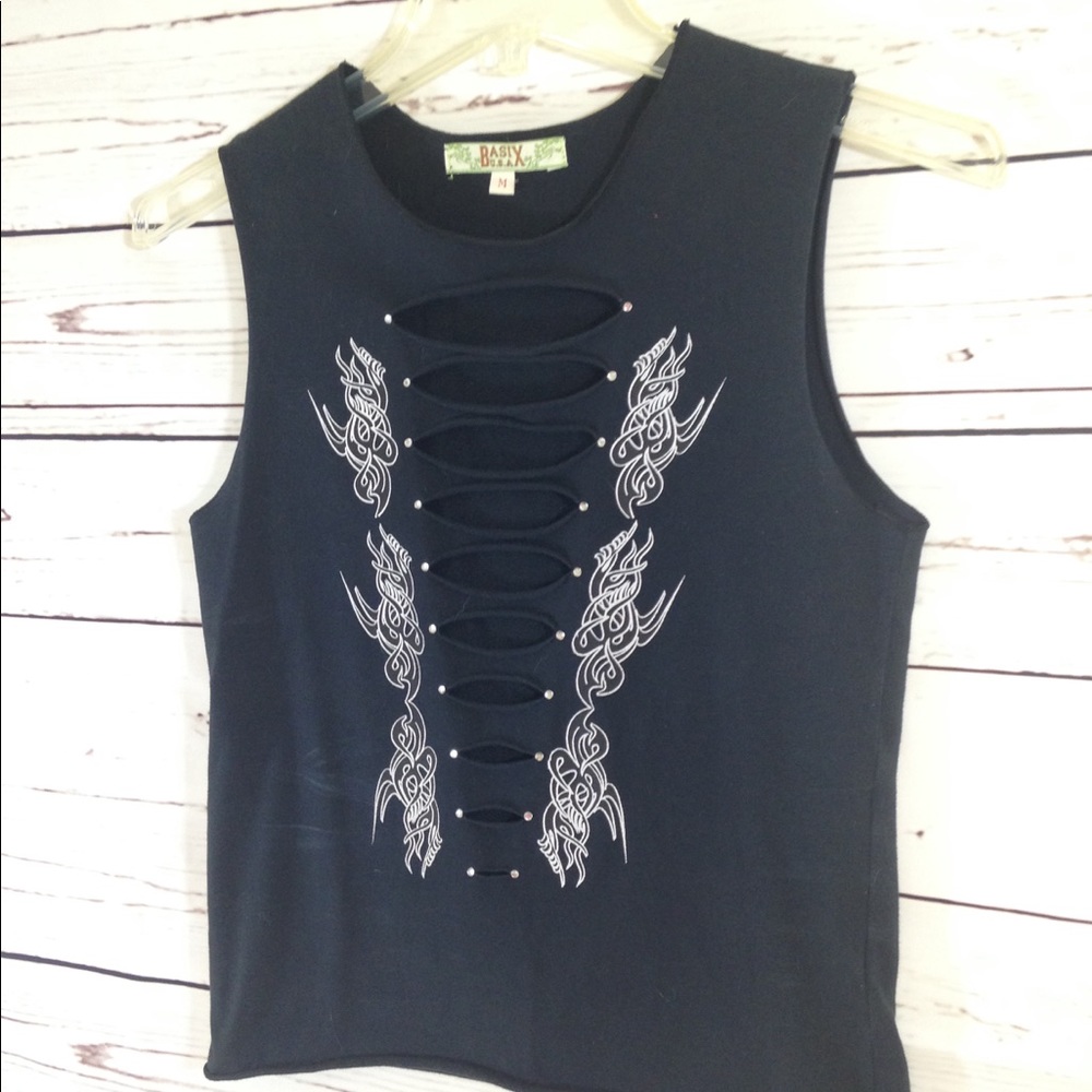 SOLD ~ IBasix USA Black CutOut Top with White Goth - Picture 6 of 6